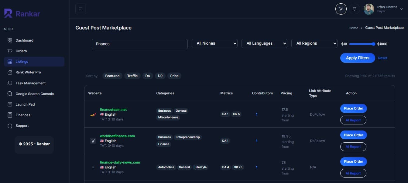 Marketplace listings preview