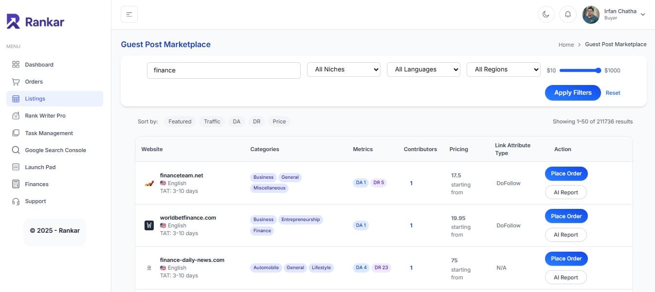 Marketplace listings preview